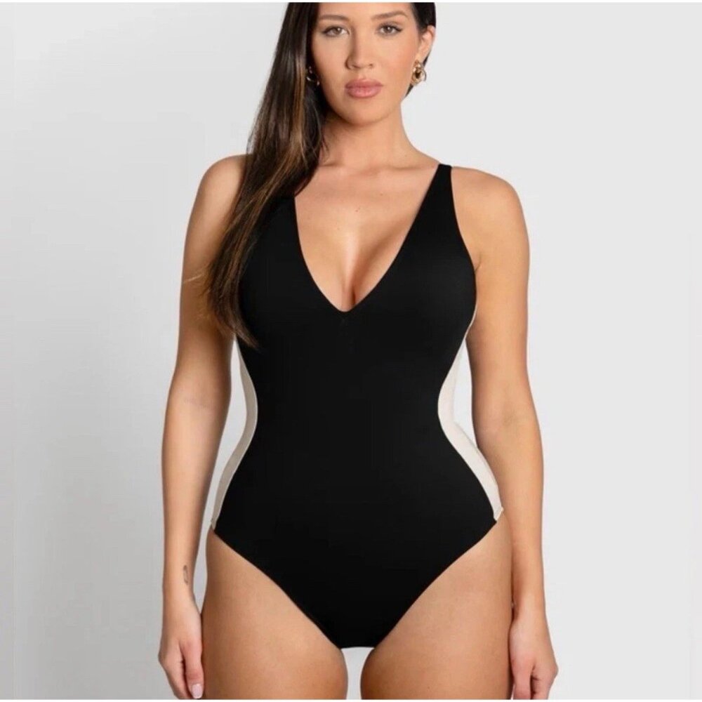TA3 Swimwear Plungey Black/Oat One Piece Regular/Long MEDIUM BRAND NEW $178 MSRP